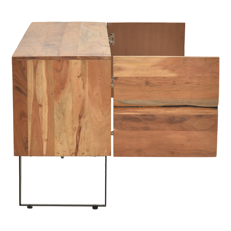 Comoda TV Dervie lemn masiv de acacia, Natural, 130x43x66 cm