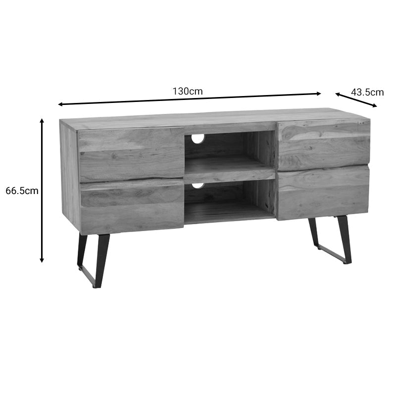 Comoda TV Dervie lemn masiv de acacia, Natural, 130x43x66 cm
