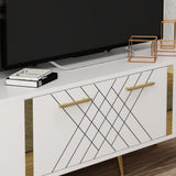 Comoda Tv Detas - White, Gold, Alb, 150x48x35 cm