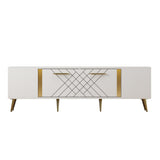 Comoda Tv Detas - White, Gold, Alb, 150x48x35 cm