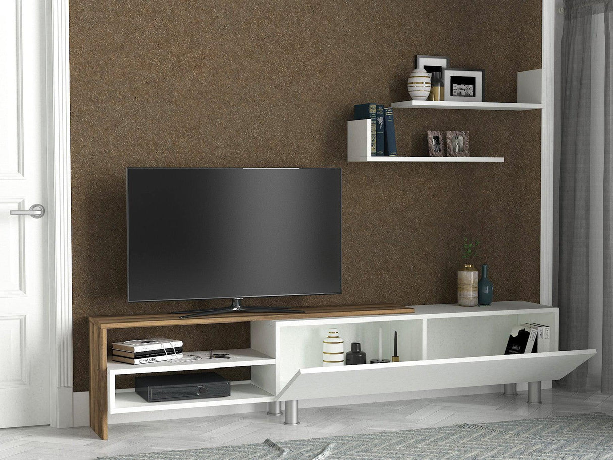 Comoda Tv Dizayn - White, Walnut, Alb, 180x41x31 cm