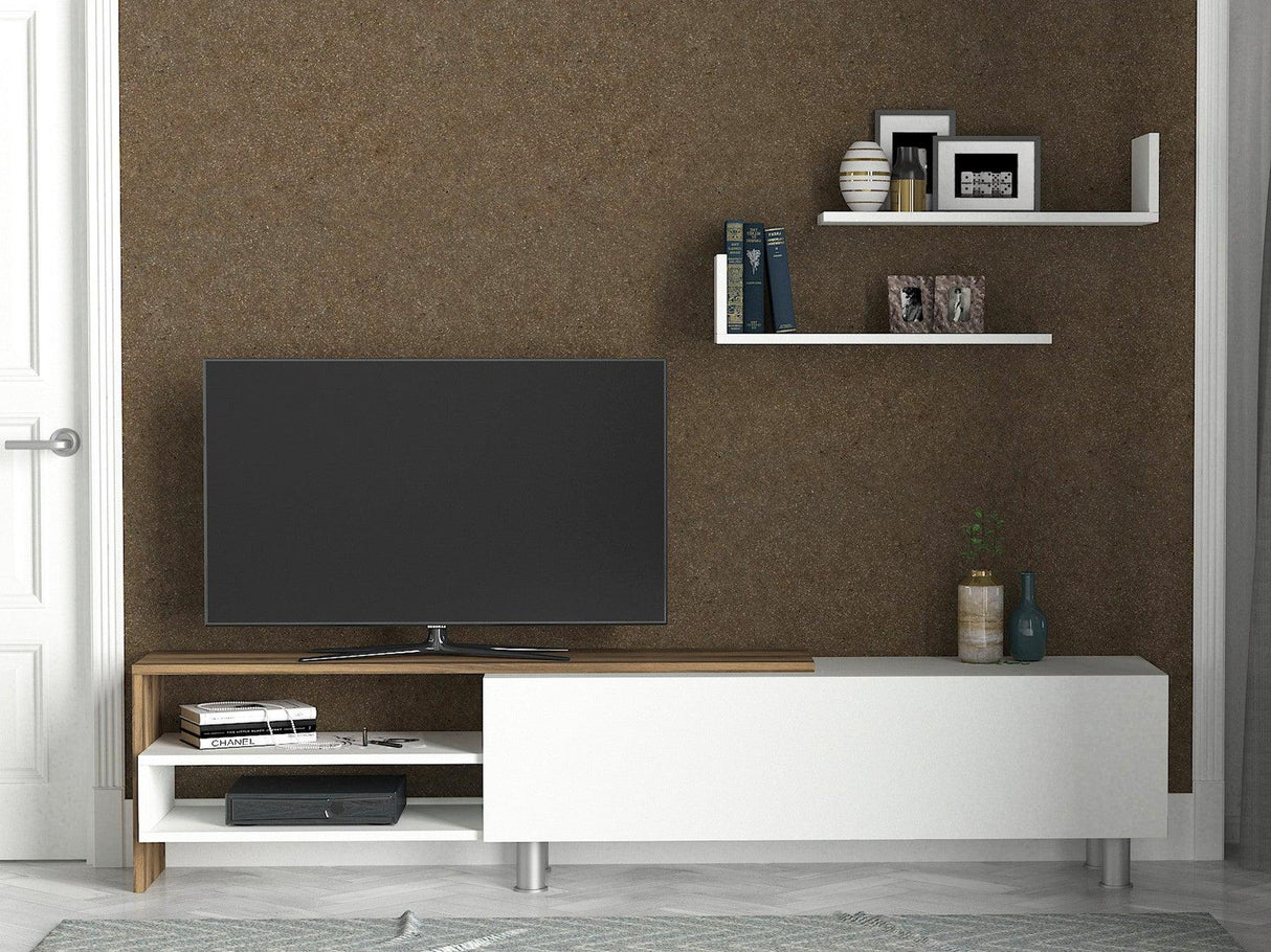 Comoda Tv Dizayn - White, Walnut, Alb, 180x41x31 cm