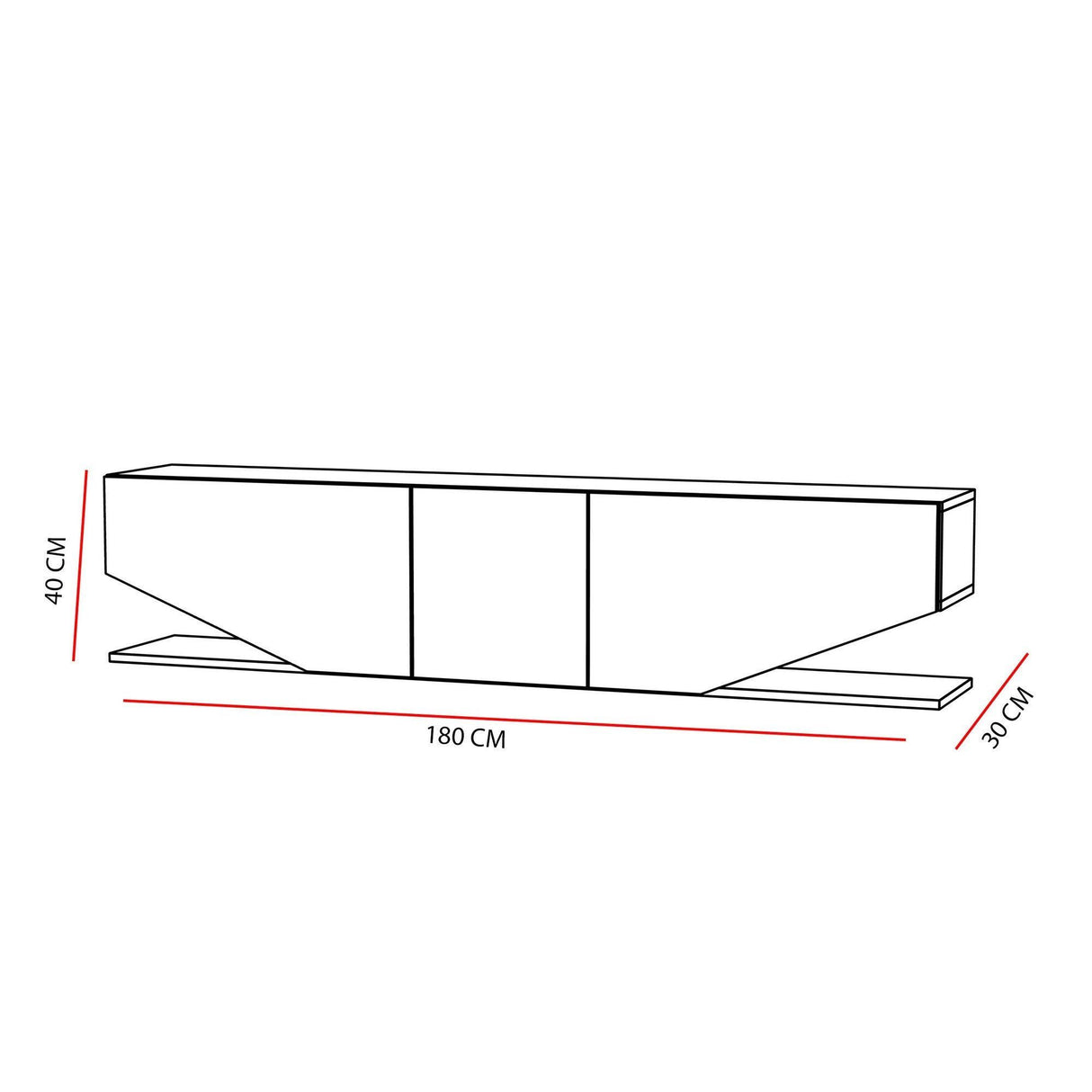 Comoda Tv Elegant cu 3 usi, Alb, 180x40x30 cm