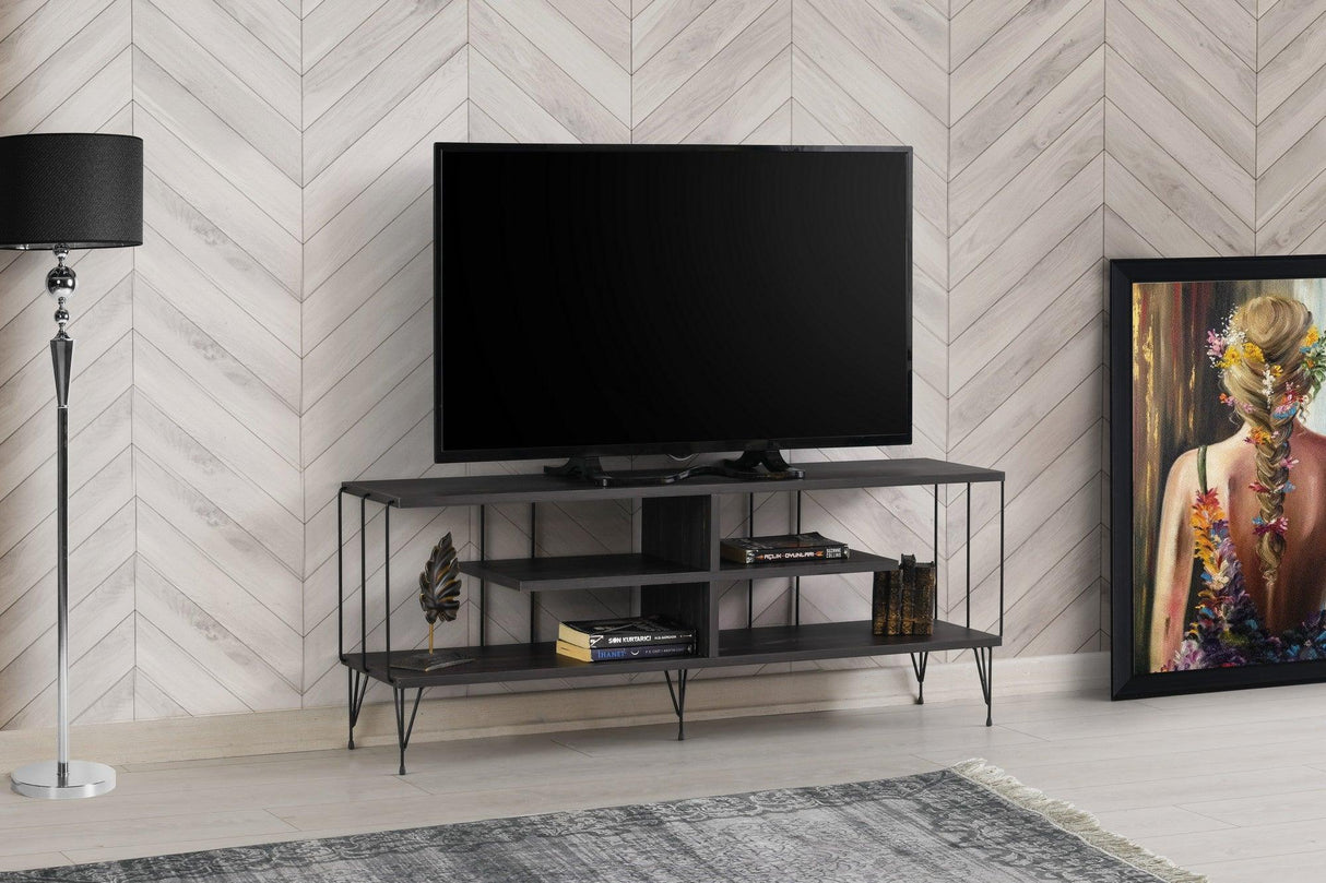 Comoda TV Eze, Crem - Alb - Maro - Gri, 120x45x30 cm - Maro