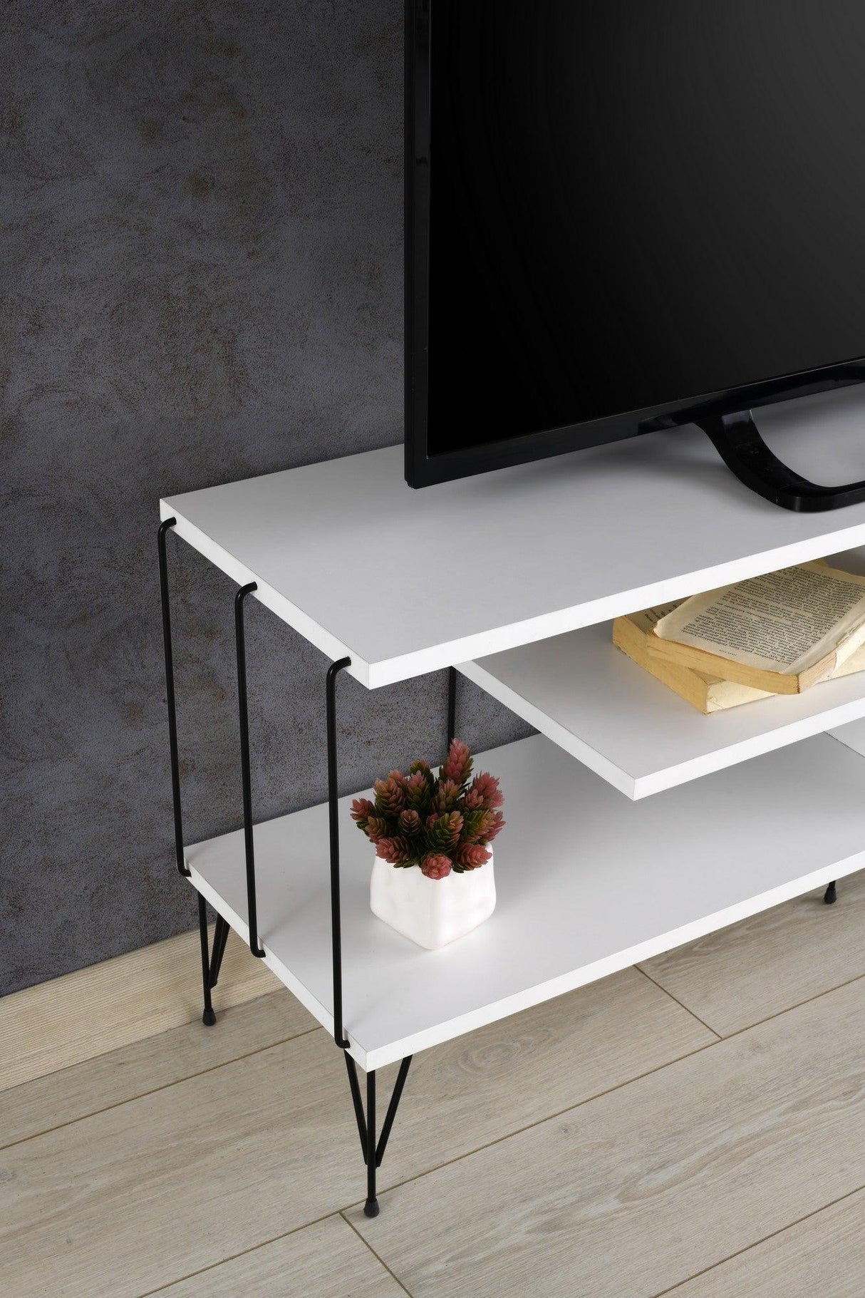 Comoda TV Eze, Crem - Alb - Maro - Gri, 120x45x30 cm - Alb