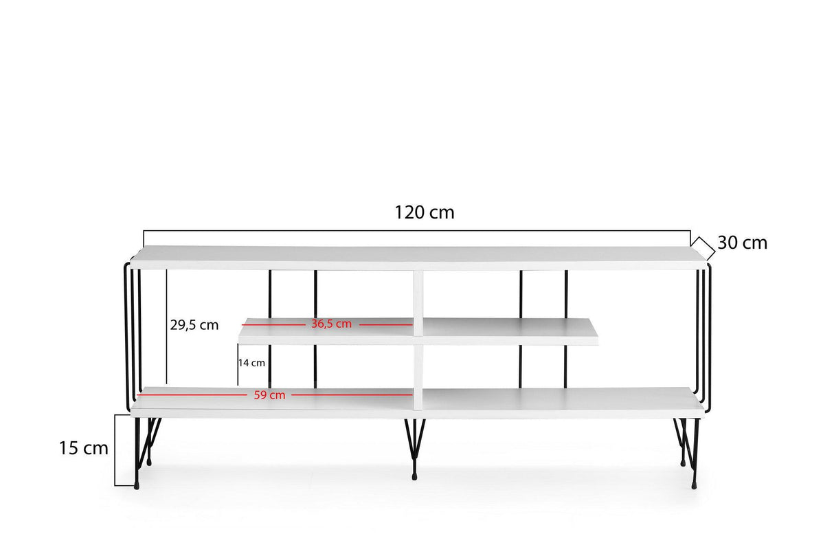 Comoda TV Eze, Crem - Alb - Maro - Gri, 120x45x30 cm - Alb