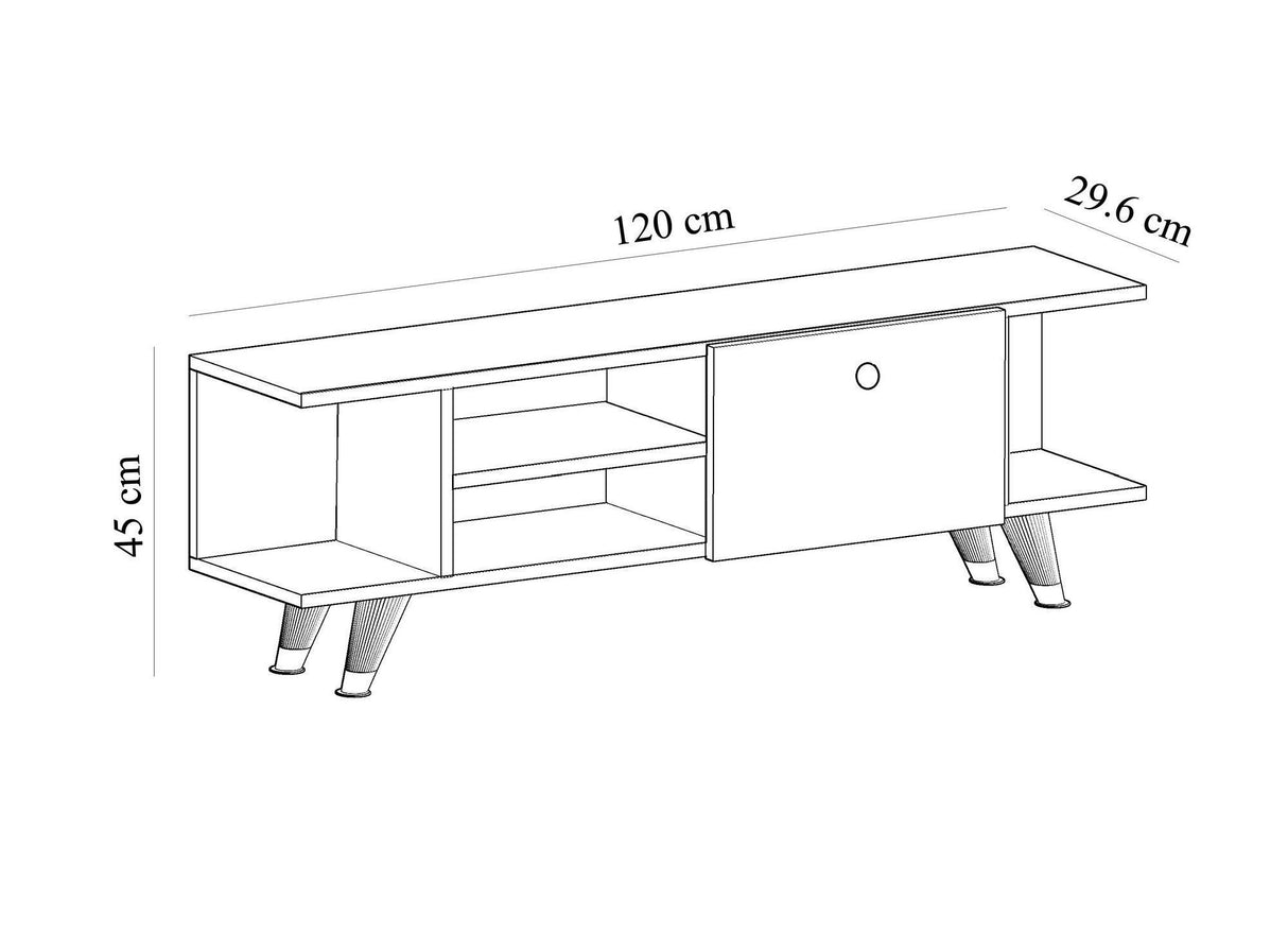 Comoda TV Fantery cu Rafturi si Usa, Nuc - Stejar, 120x45x30 cm - Stejar