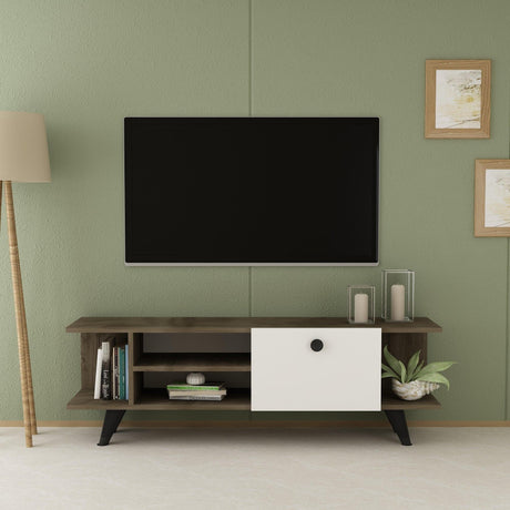 Comoda TV Fantery cu Rafturi si Usa, Nuc - Stejar, 120x45x30 cm