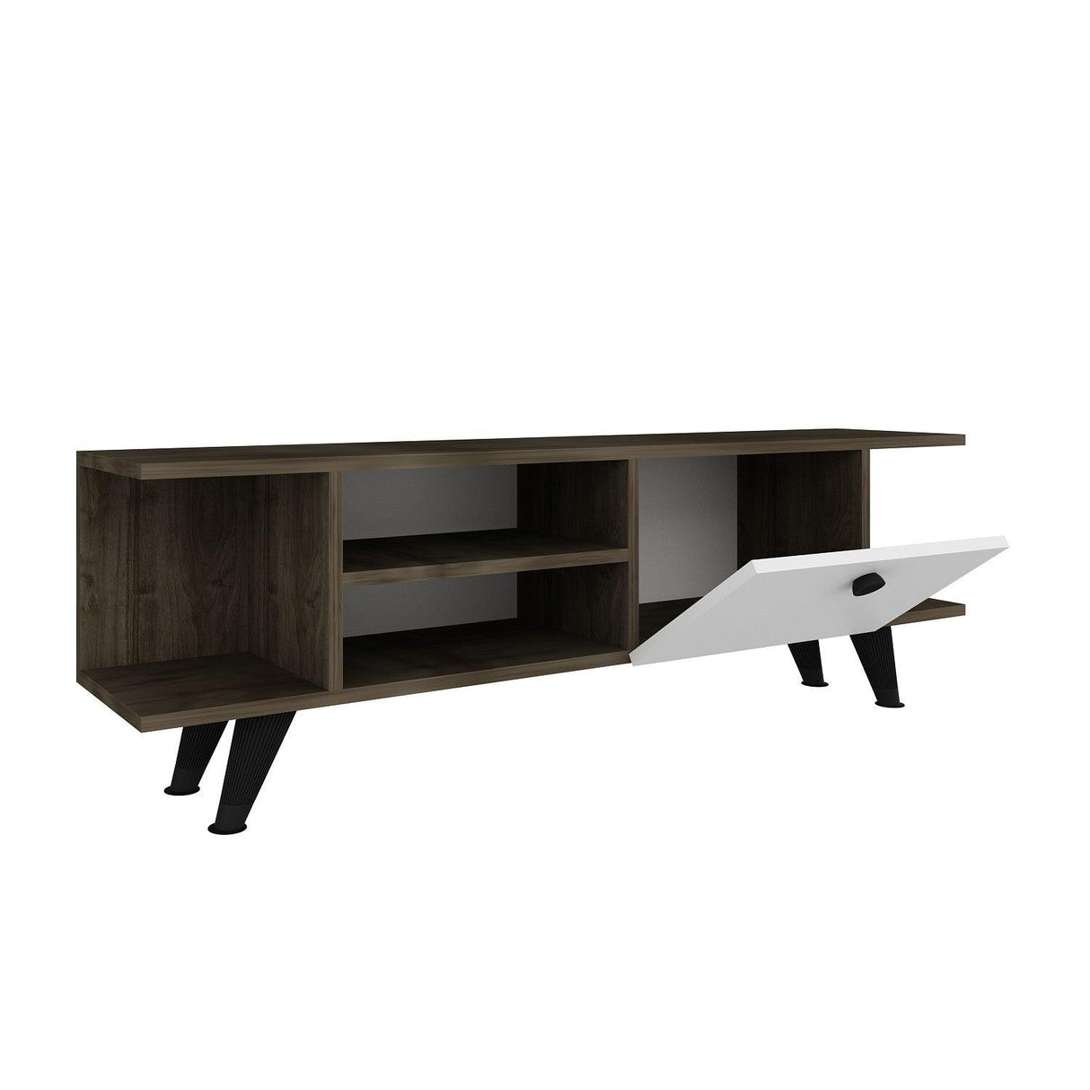 Comoda TV Fantery cu Rafturi si Usa, Nuc - Stejar, 120x45x30 cm - Nuc