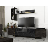 Comoda Tv Harlequin cu 3 Compartimente, Negru, 180x45x33 cm