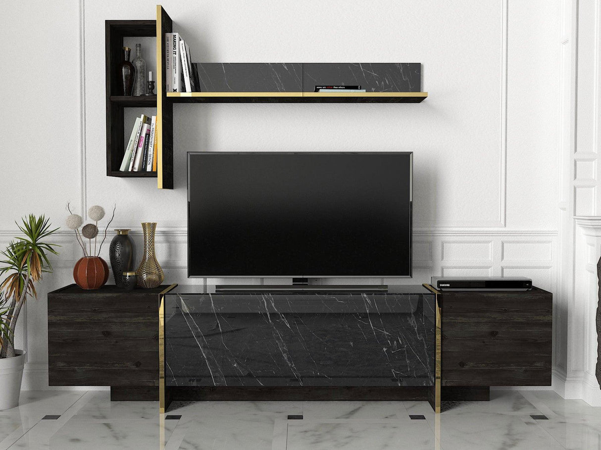Comoda Tv Harlequin cu 3 Compartimente, Negru, 180x45x33 cm