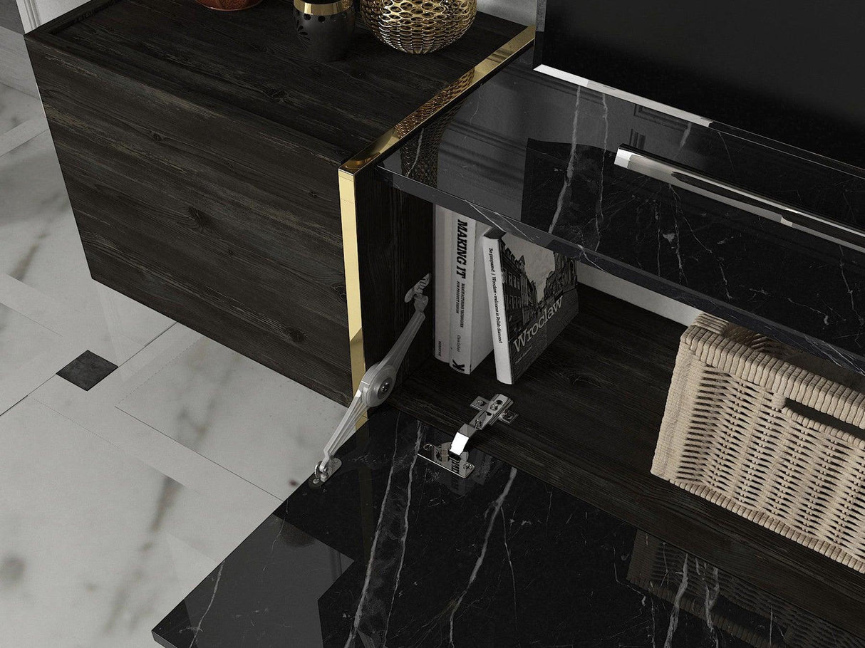 Comoda Tv Harlequin cu 3 Compartimente, Negru, 180x45x33 cm