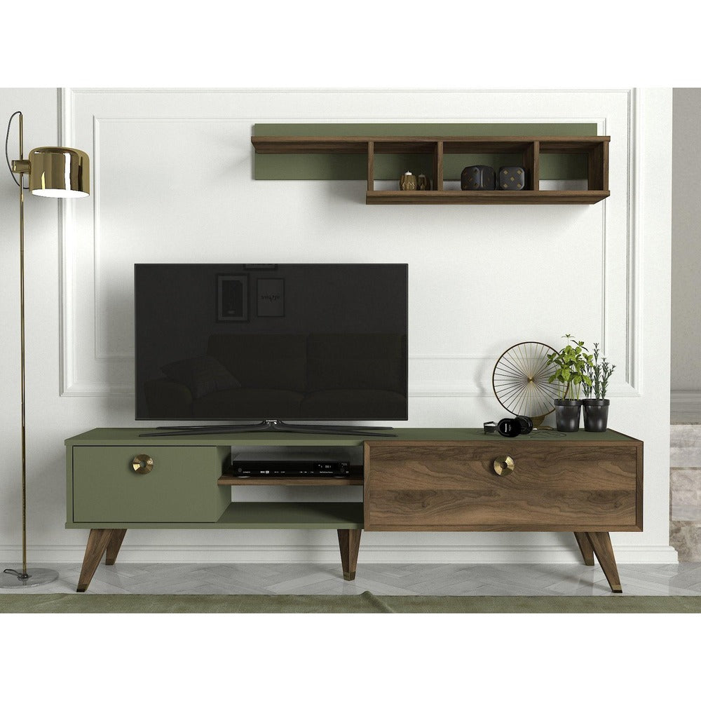 Comoda TV Heron cu biblioteca, Nuc, 180x32.5x48 cm