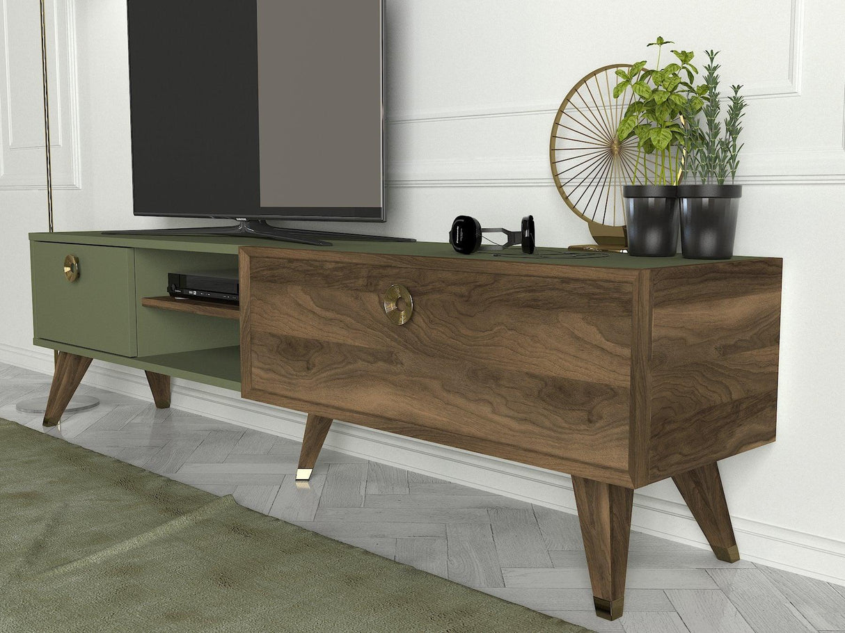 Comoda TV Heron cu biblioteca, Nuc, 180x32.5x48 cm