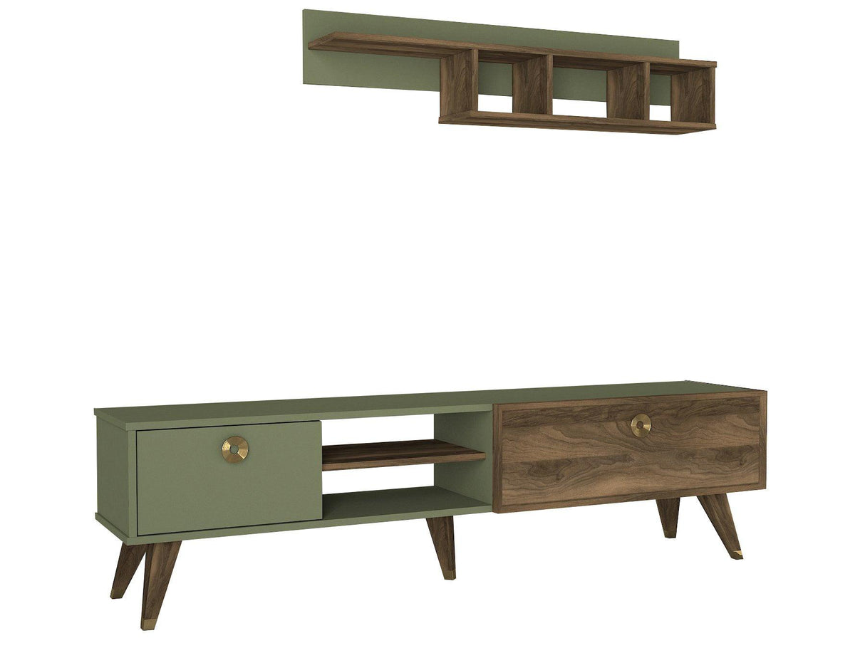 Comoda TV Heron cu biblioteca, Nuc, 180x32.5x48 cm