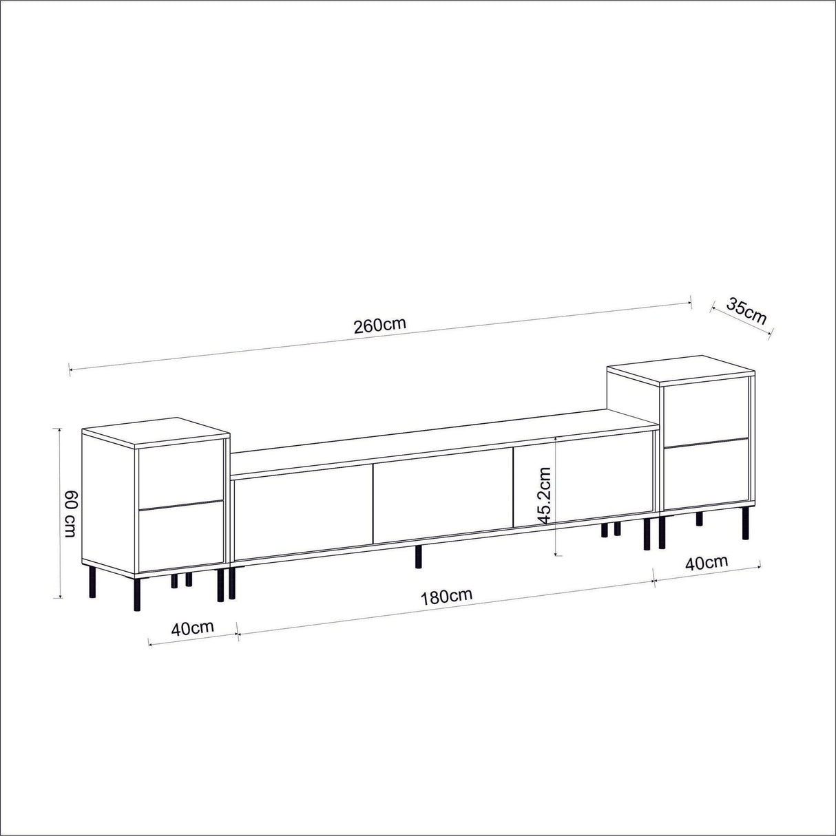 Comoda Tv Imaj, Gri, 180x45x35 cm - Auriu alb negru