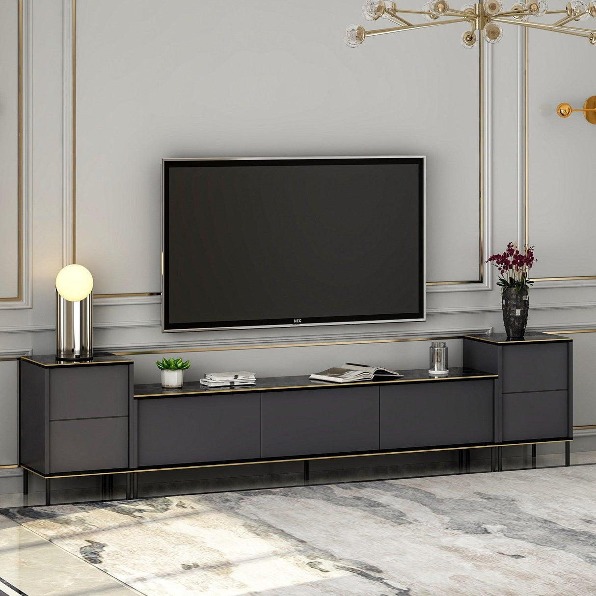 Comoda Tv Imaj, Gri, 180x45x35 cm - Gri
