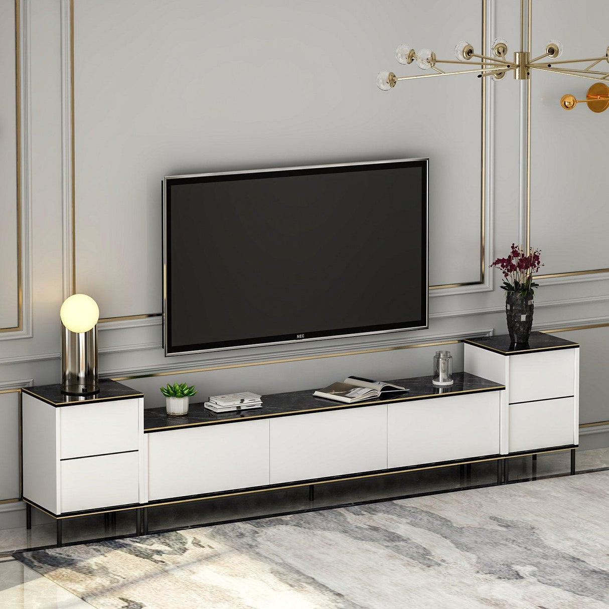 Comoda Tv Imaj, Gri, 180x45x35 cm - Auriu alb negru