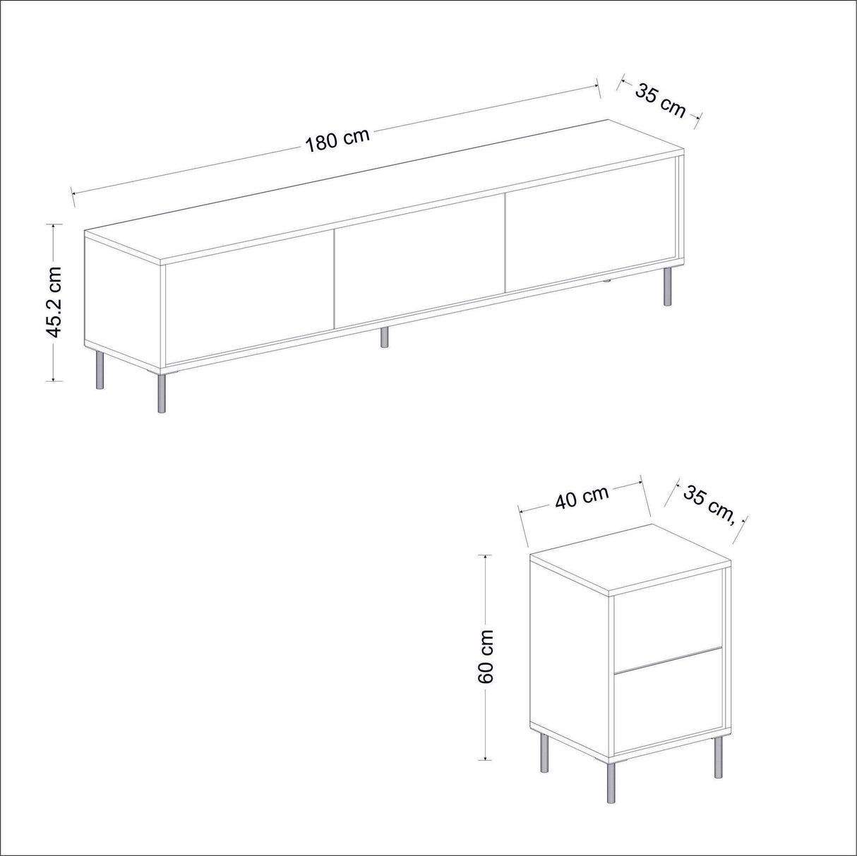 Comoda Tv Imaj, Gri, 180x45x35 cm - Gri
