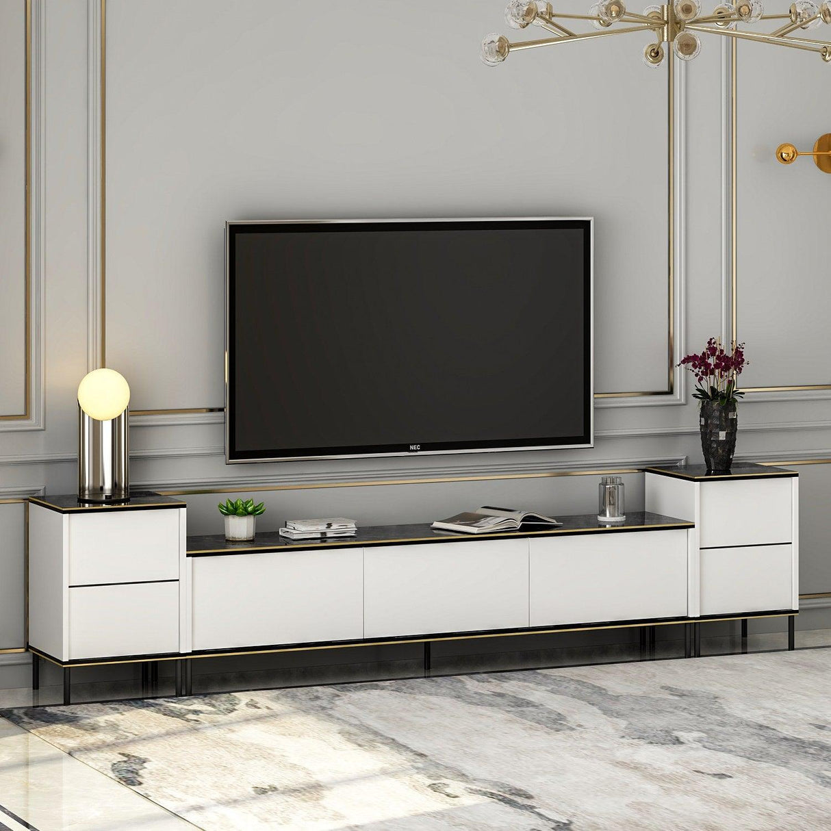 Comoda Tv Imaj, Gri, 180x45x35 cm - Auriu alb negru