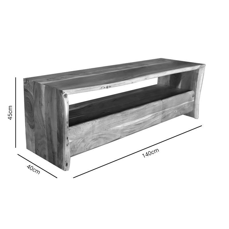 Comoda TV Konna lemn masiv de acacia, nuc, 140x40x45 cm