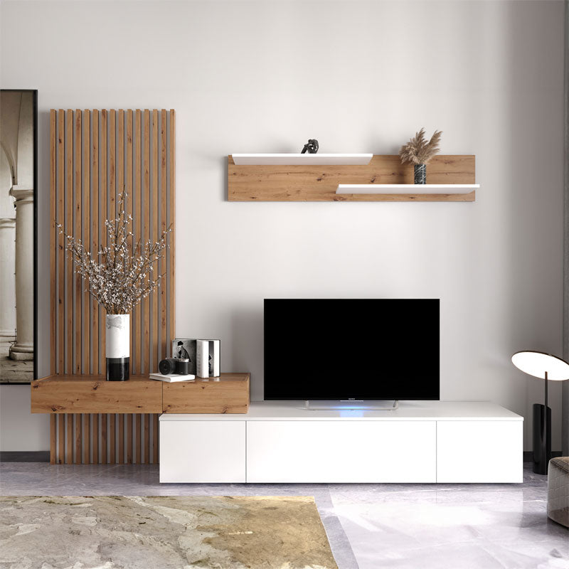 Comoda TV Litende Lux cu Riflaj, Diverse culori, 250x42x200 cm, 42x250 cm - Alb