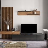 Comoda TV Litende Lux cu Riflaj, Diverse culori, 250x42x200 cm, 42x250 cm - Negru