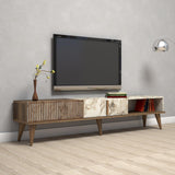 Comoda Tv Lux Elixir cu 3 Compartimente, Alb - Nuc, 180x40x35 cm