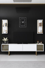 Comoda Tv Lux Gold Line Tv Stand Stylish, Alb - Nuc - Gri, 180x30x18 cm - Alb