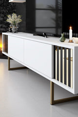 Comoda Tv Lux Gold Line Tv Stand Stylish, Alb - Nuc - Gri, 180x30x18 cm - Alb