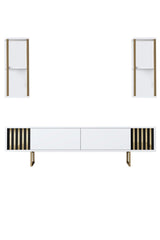 Comoda Tv Lux Gold Line Tv Stand Stylish, Alb - Nuc - Gri, 180x30x18 cm - Alb