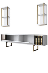 Comoda Tv Lux Gold Line Tv Stand Stylish, Alb - Nuc - Gri, 180x30x18 cm - Alb