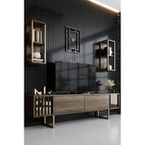 Comoda Tv Lux Gold Line Tv Stand Stylish, Alb - Nuc - Gri, 180x30x18 cm - Maro