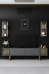 Comoda Tv Lux Gold Line Tv Stand Stylish, Alb - Nuc - Gri, 180x30x18 cm - Gri