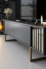 Comoda Tv Lux Gold Line Tv Stand Stylish, Alb - Nuc - Gri, 180x30x18 cm - Gri