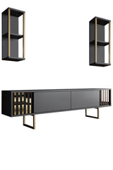 Comoda Tv Lux Gold Line Tv Stand Stylish, Alb - Nuc - Gri, 180x30x18 cm - Gri