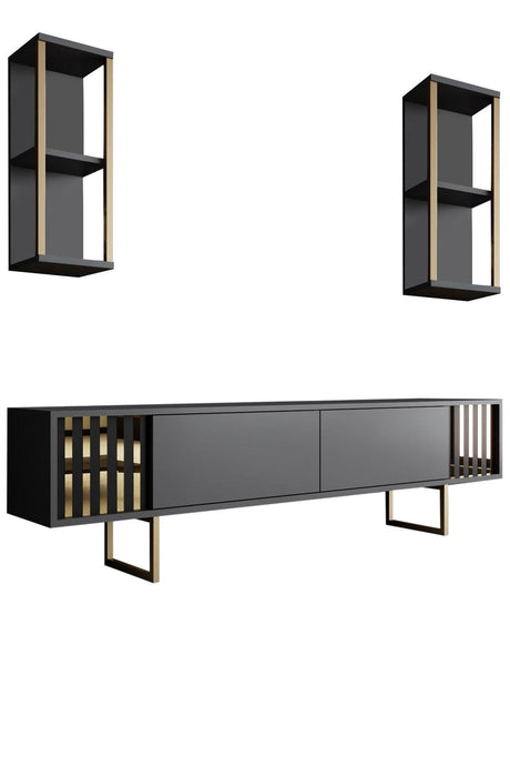 Comoda Tv Lux Gold Line Tv Stand Stylish, Alb - Nuc - Gri, 180x30x18 cm