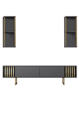 Comoda Tv Lux Gold Line Tv Stand Stylish, Alb - Nuc - Gri, 180x30x18 cm - Gri