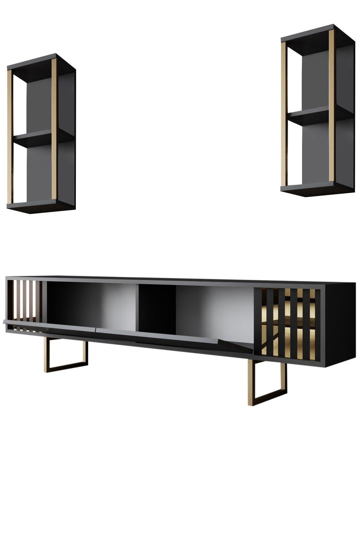 Comoda Tv Lux Gold Line Tv Stand Stylish, Alb - Nuc - Gri, 180x30x18 cm - Gri