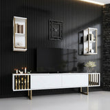 Comoda Tv Lux Gold Line Tv Stand Stylish, Alb - Nuc - Gri, 180x30x18 cm - Alb