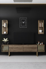 Comoda Tv Lux Gold Line Tv Stand Stylish, Alb - Nuc - Gri, 180x30x18 cm - Maro