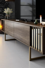Comoda Tv Lux Gold Line Tv Stand Stylish, Alb - Nuc - Gri, 180x30x18 cm - Maro