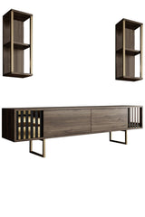 Comoda Tv Lux Gold Line Tv Stand Stylish, Alb - Nuc - Gri, 180x30x18 cm - Maro