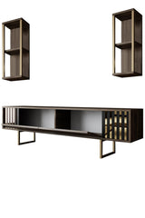 Comoda Tv Lux Gold Line Tv Stand Stylish, Alb - Nuc - Gri, 180x30x18 cm - Maro