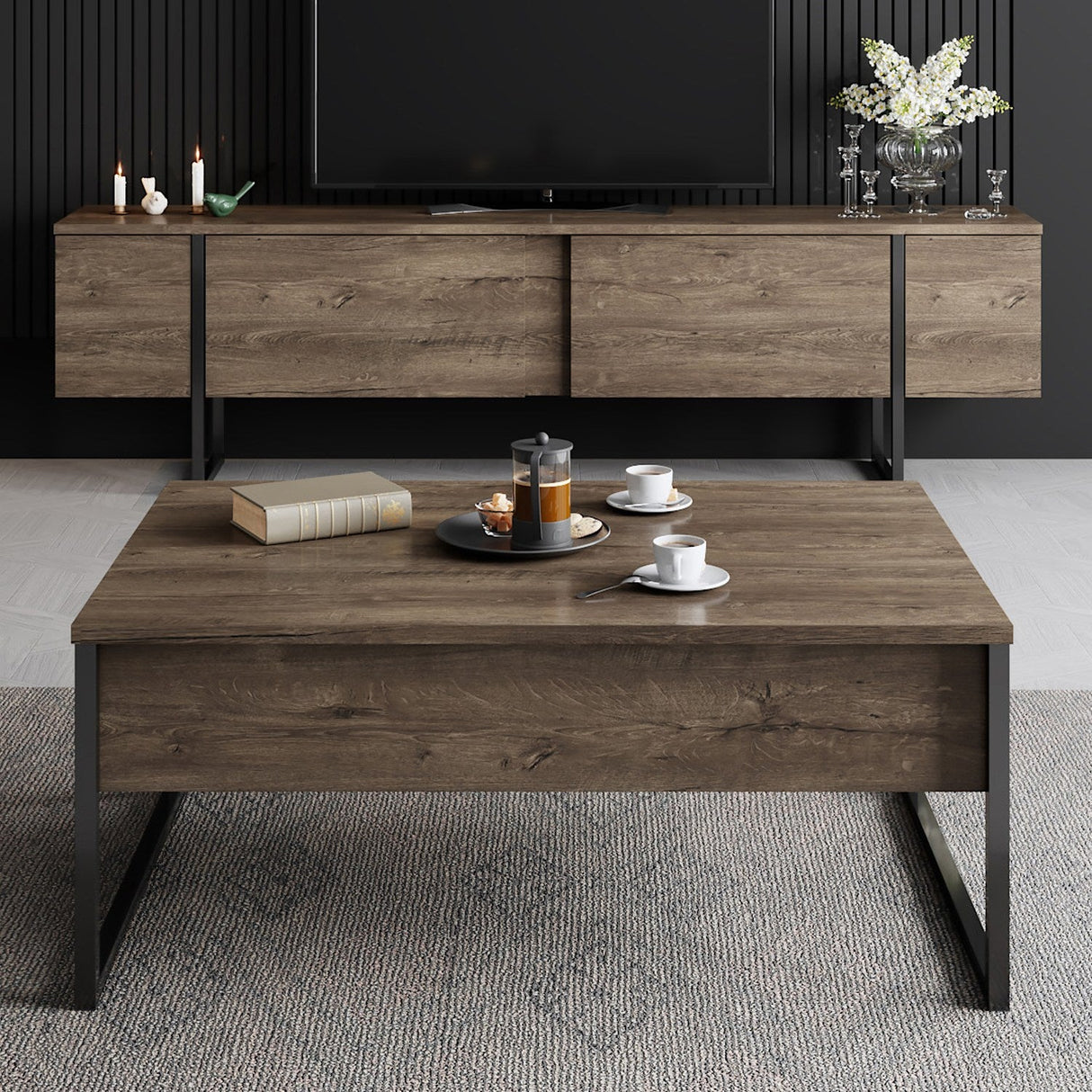 Comoda tv Luxe, 180x30x50 cm - Walnut
Black