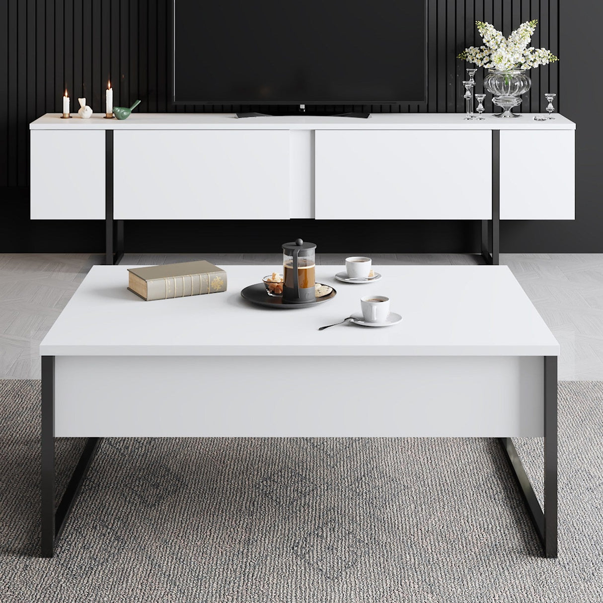 Comoda tv Luxe, 180x30x50 cm - White
Black
