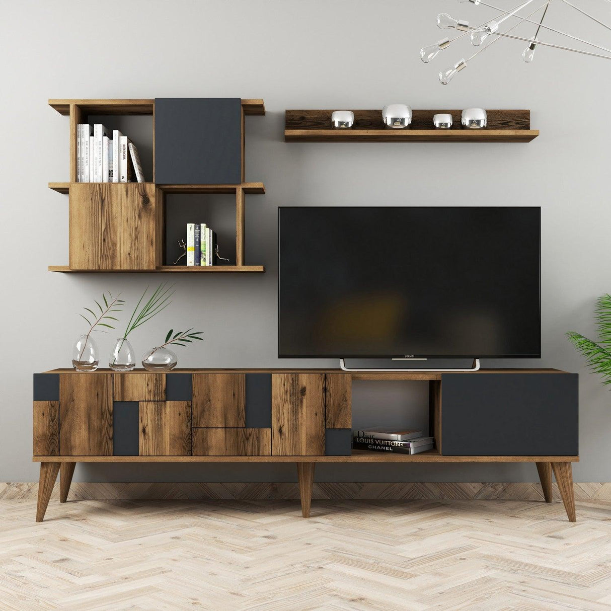 Comoda Tv Madrid TV Unit, Nuc, 34x49x180 cm - Antracit de nuc