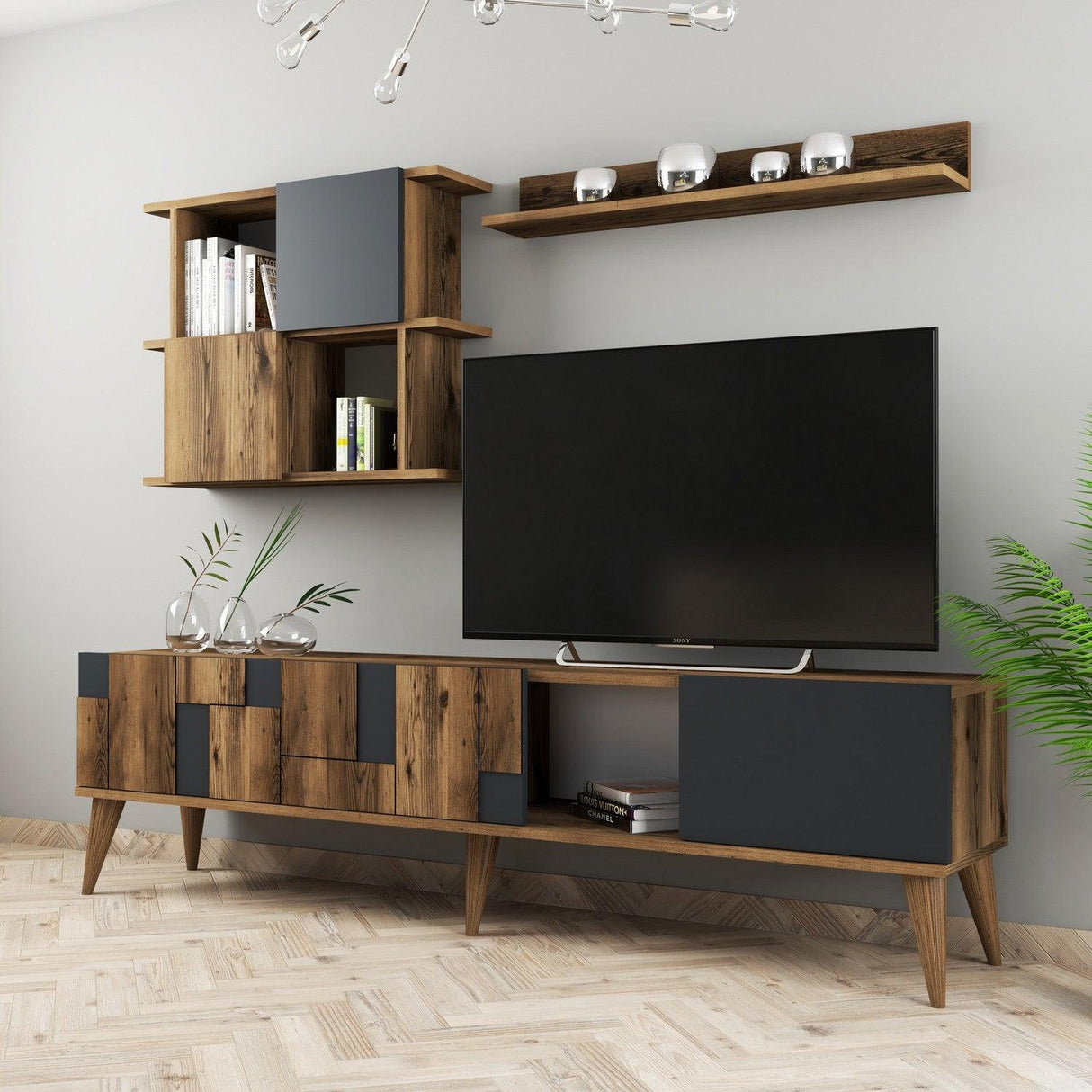 Comoda Tv Madrid TV Unit, Nuc, 34x49x180 cm - Antracit de nuc