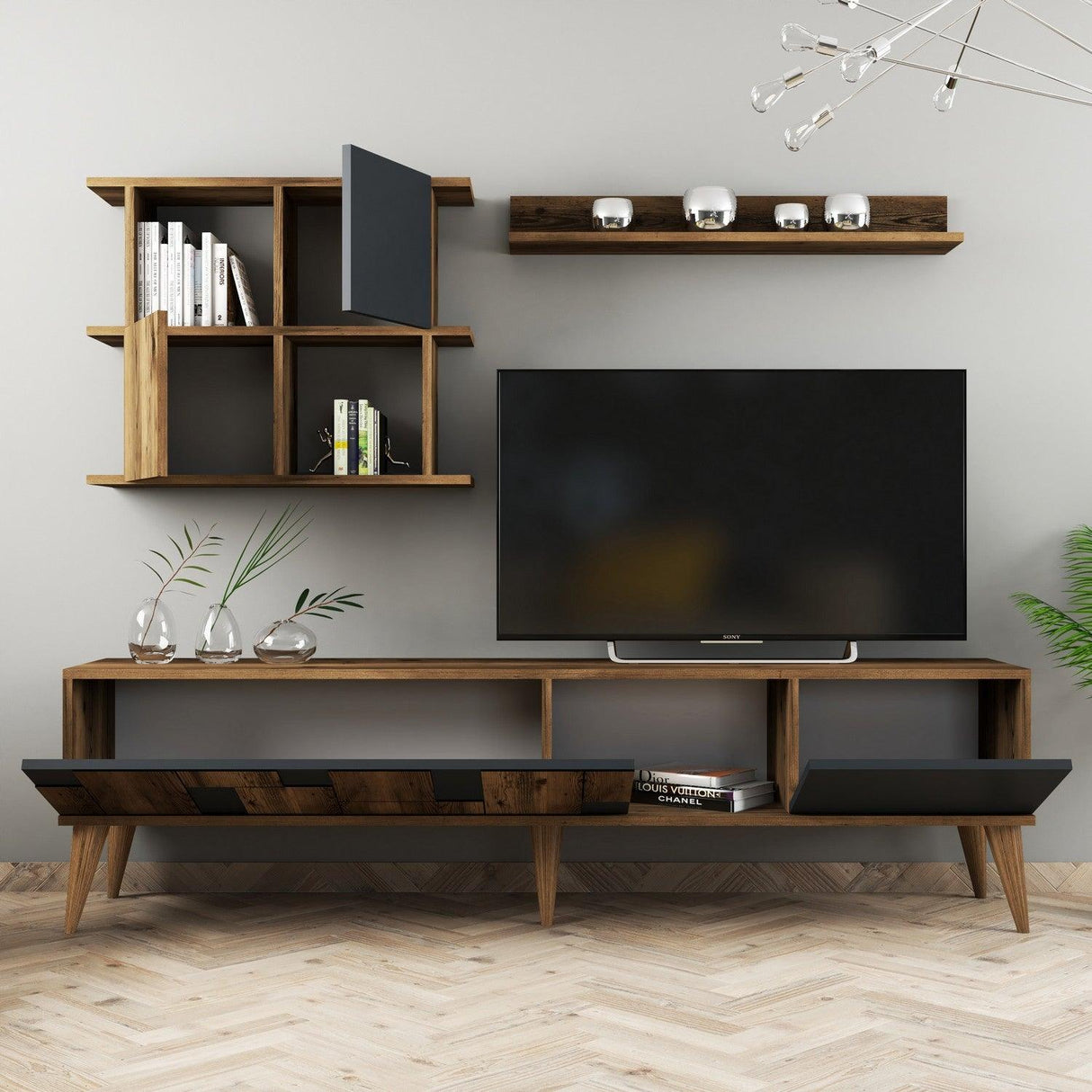 Comoda Tv Madrid TV Unit, Nuc, 34x49x180 cm - Antracit de nuc