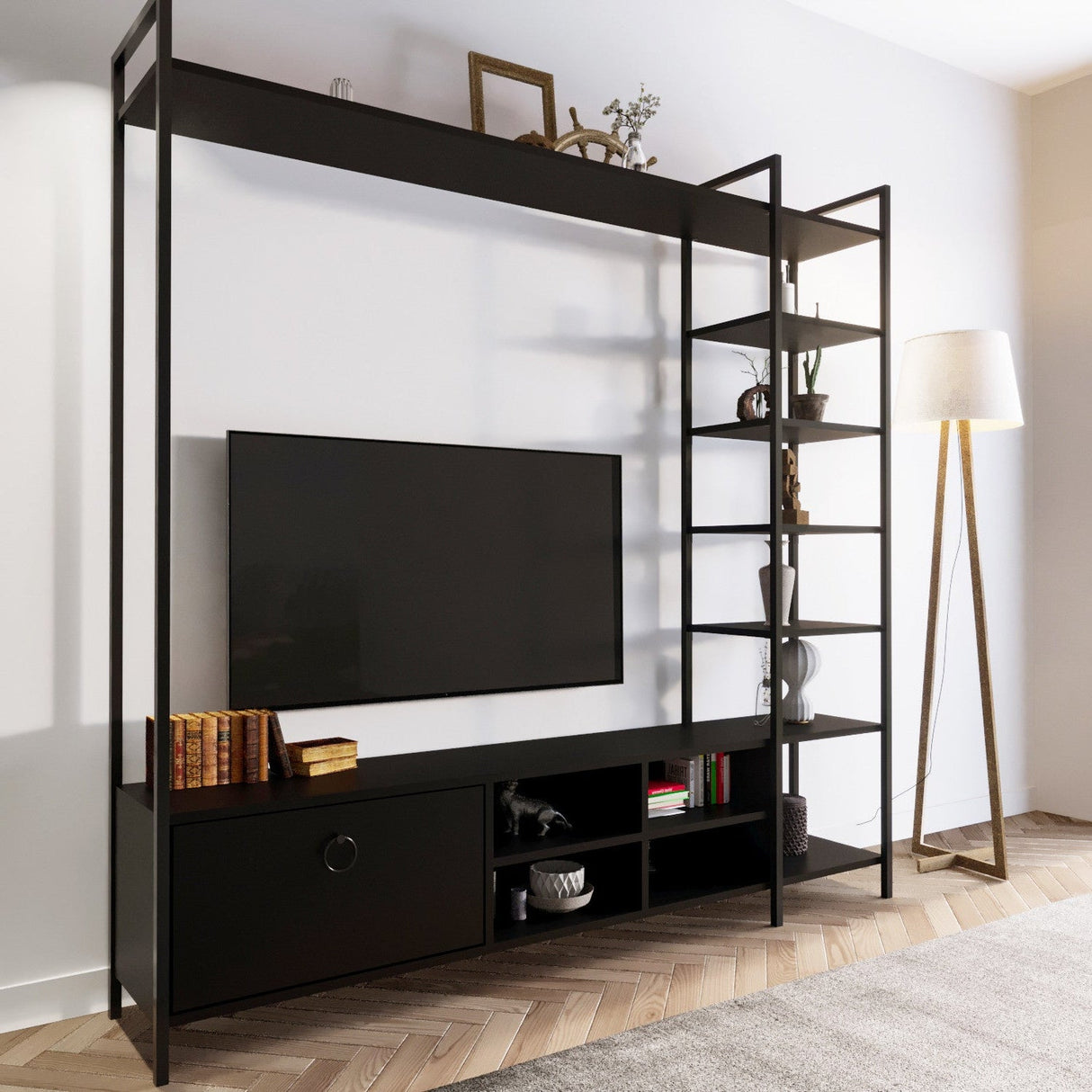 Comodă TV Mat, stejar, negru, alb (diverse dimensiuni) - Comodă TV Mat, stejar, negru, alb, 180x180x40 cm - 285LCV1137